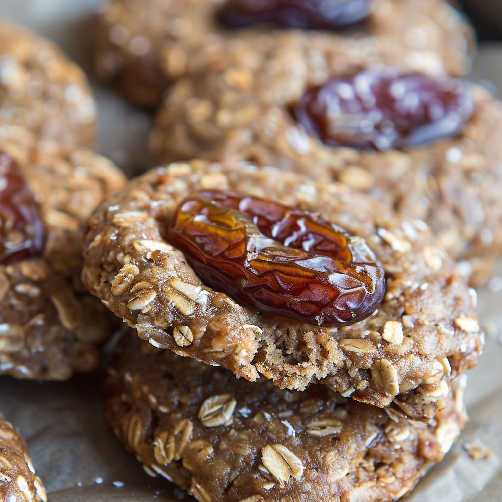 Une collation de biscuits énergétiques aux dattes et purée d'amandes, parfaits pour un regain d'énergie naturel.