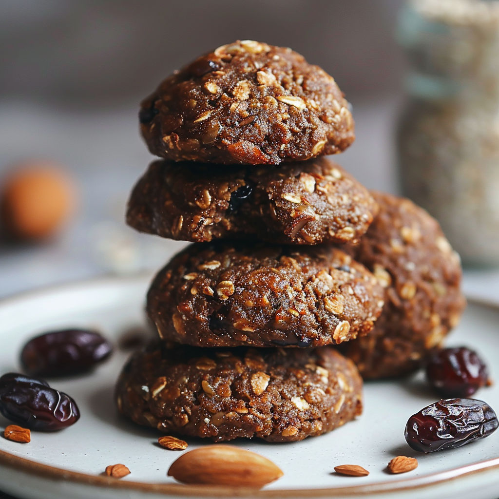 Assiette de biscuits santé bourrés de fibres et de saveurs, parfaits pour le petit-déjeuner ou le goûter.