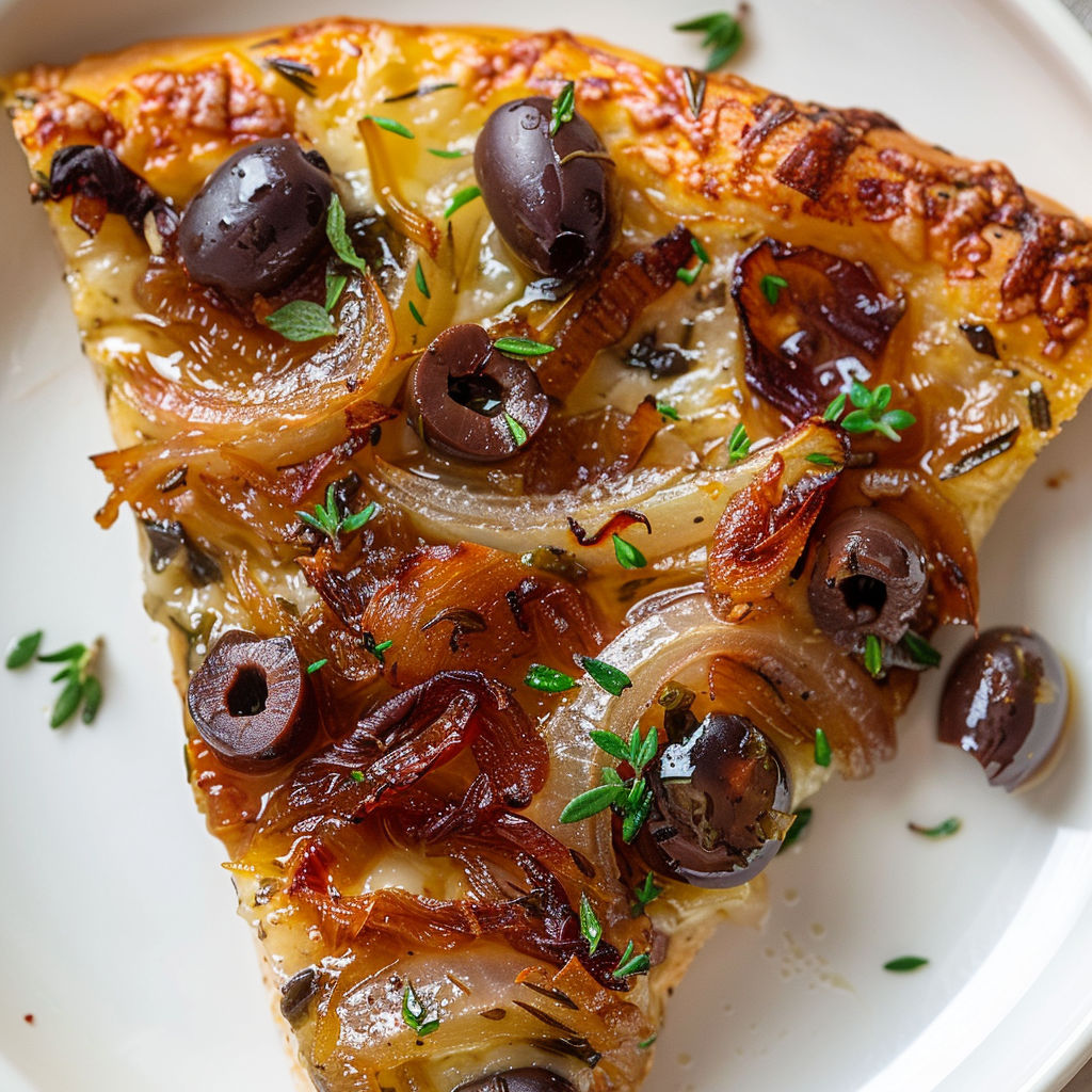 Un plateau avec une pissaladière aux anchois et olives, posée avec soin pour une pause gourmande.