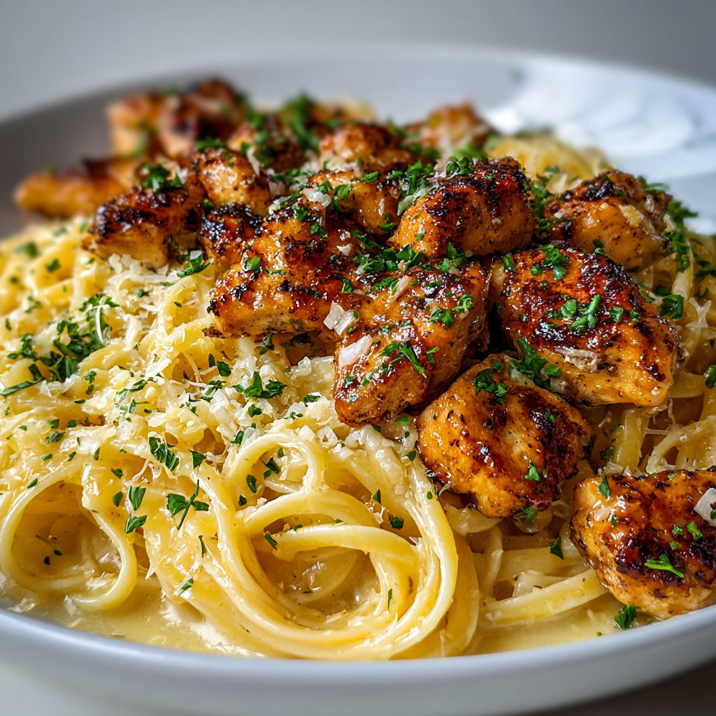 Une assiette de spaghetti avec des crevettes et des oignons.