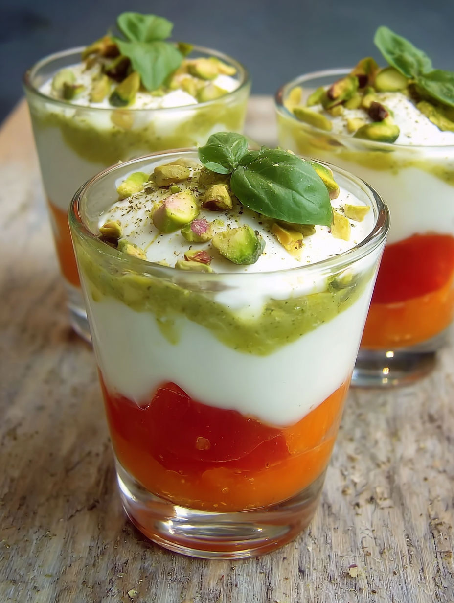 Un dessert en verre contenant des fruits rouges et des feuilles vertes.