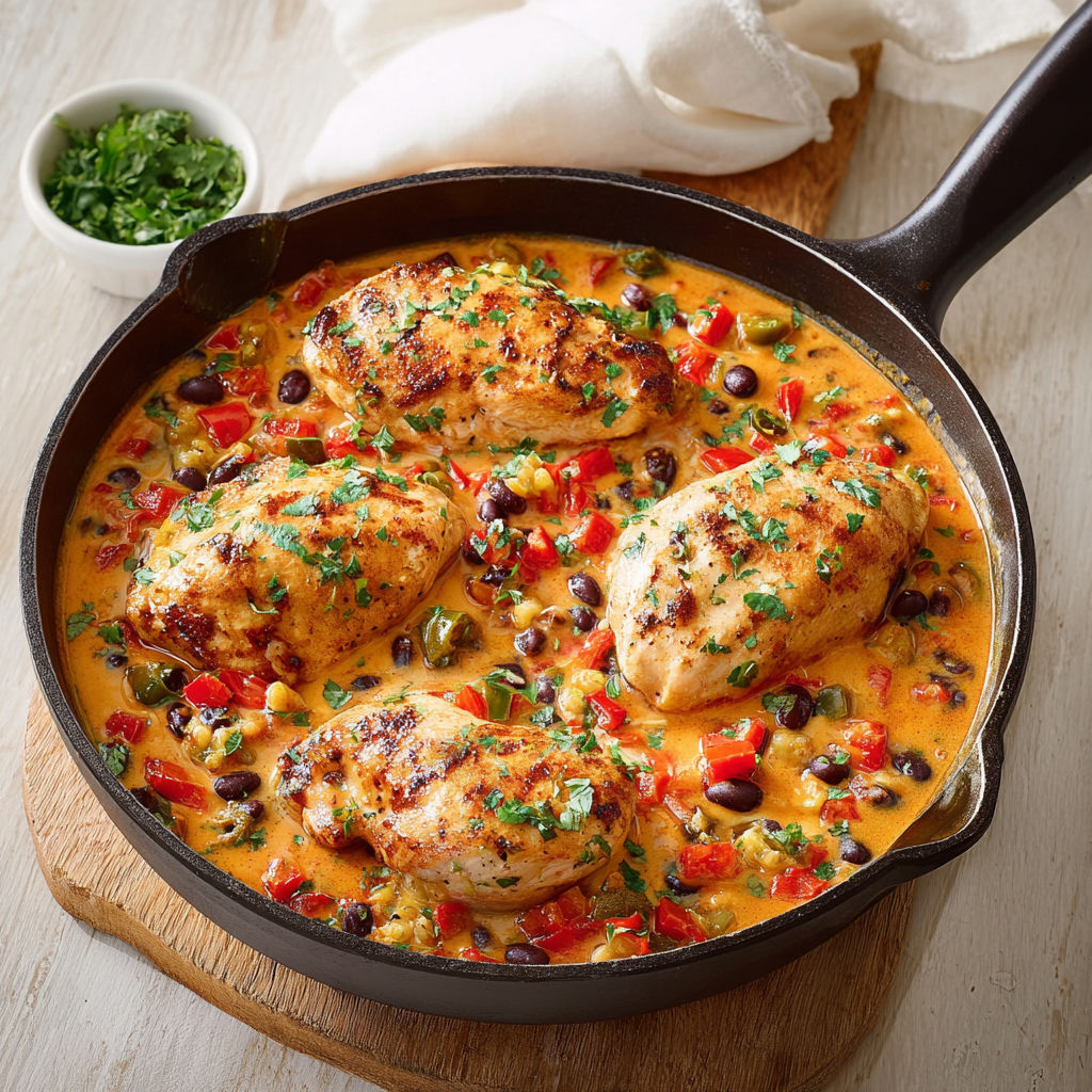 Une recette de poulet en sauce tomate et épices, servie dans un bol en fonte.