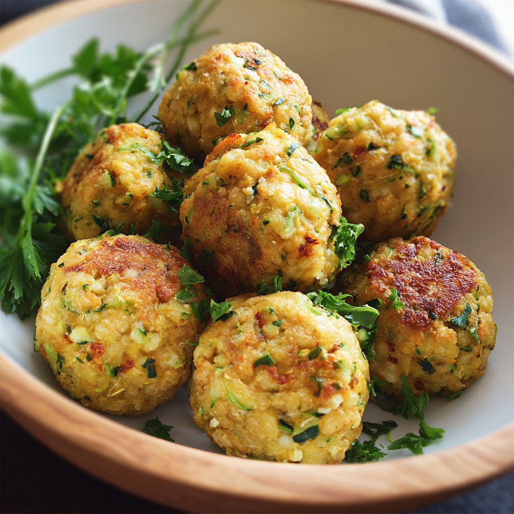 Une assiette contenant des boulettes de viande avec des herbes vertes.