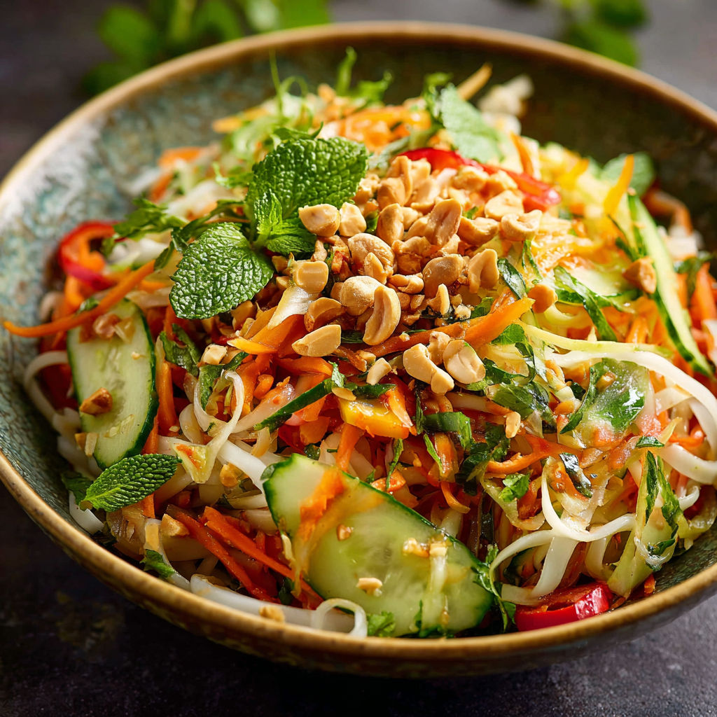 Une salade de carottes et de cucumbers avec des noix de cajou.