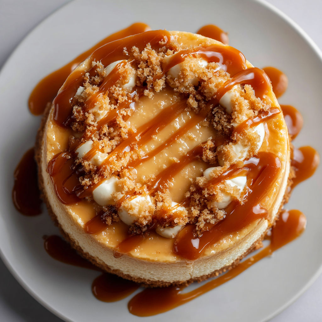 Une tarte aux fruits et sauce caramel sur un plateau.