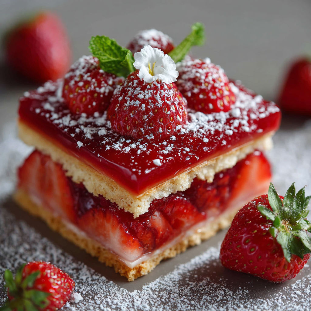 Une tarte aux fraises garnie de fraises et de menthe, accompagnée de fraises fraîches sur le dessus.