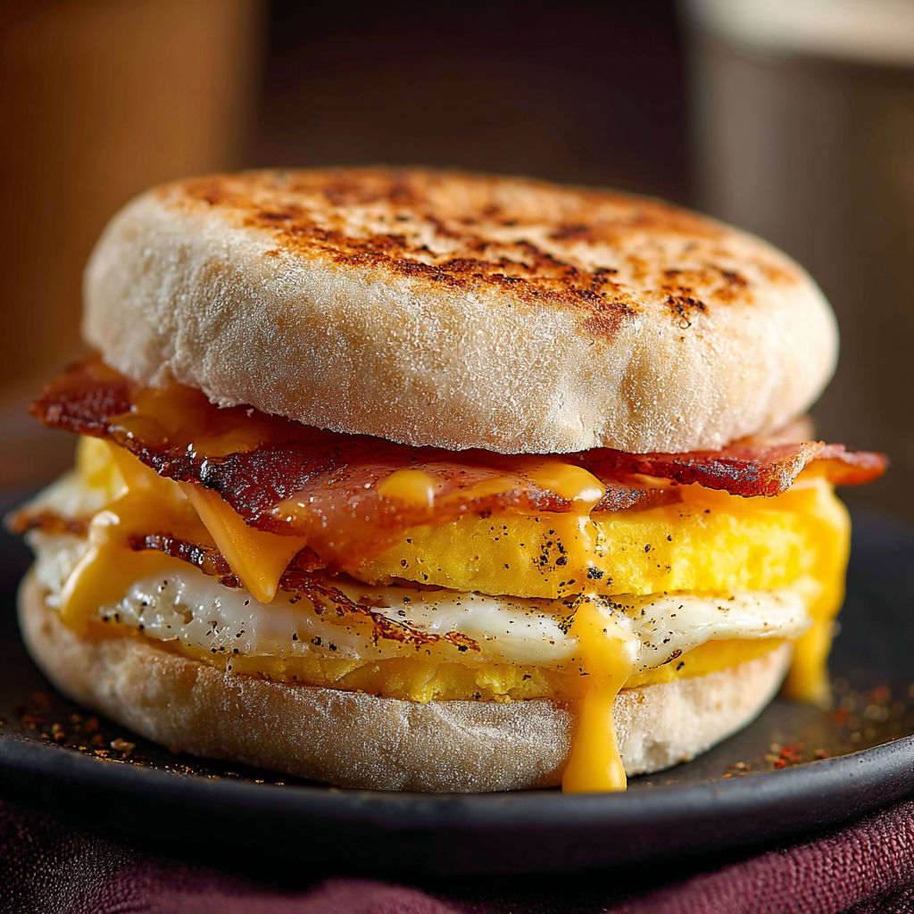 Un œuf McMuffin est prêt à être mangé.