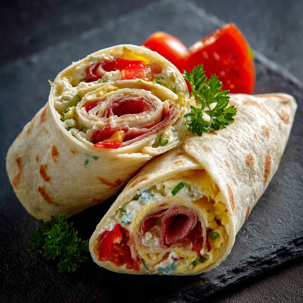 Un sandwich de pollo con tomate et herbes sur une table noire.