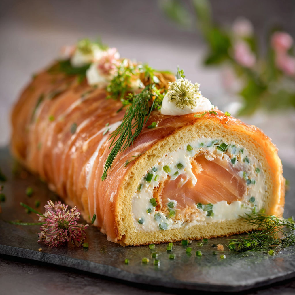 Une bûche fraîcheur, garnie de crudités et de fromage, est servie sur un plateau.