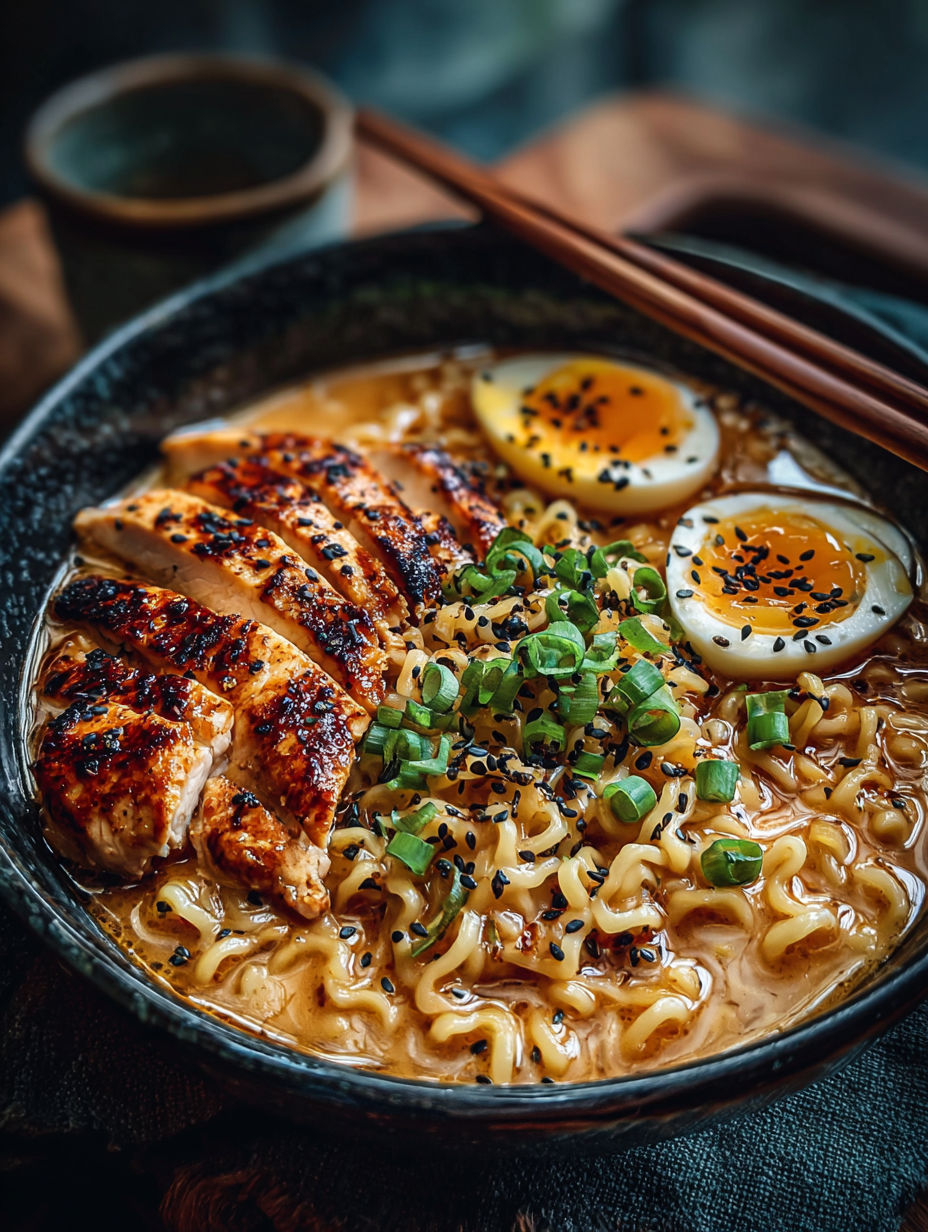 Une recette de noodles avec des œufs et des légumes.