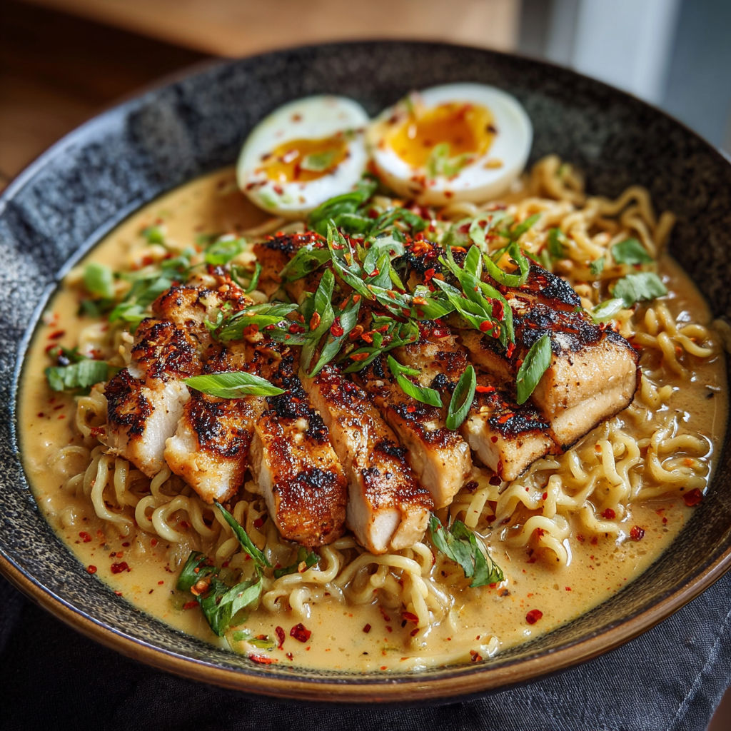 Une recette de noodles avec des œufs et des légumes.