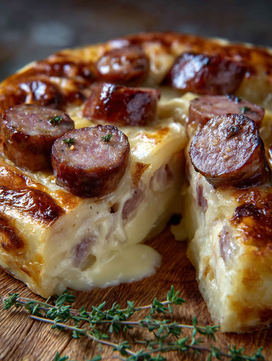 Une pizza de saucisson et de fromage, avec des herbes fraîches sur le dessus.