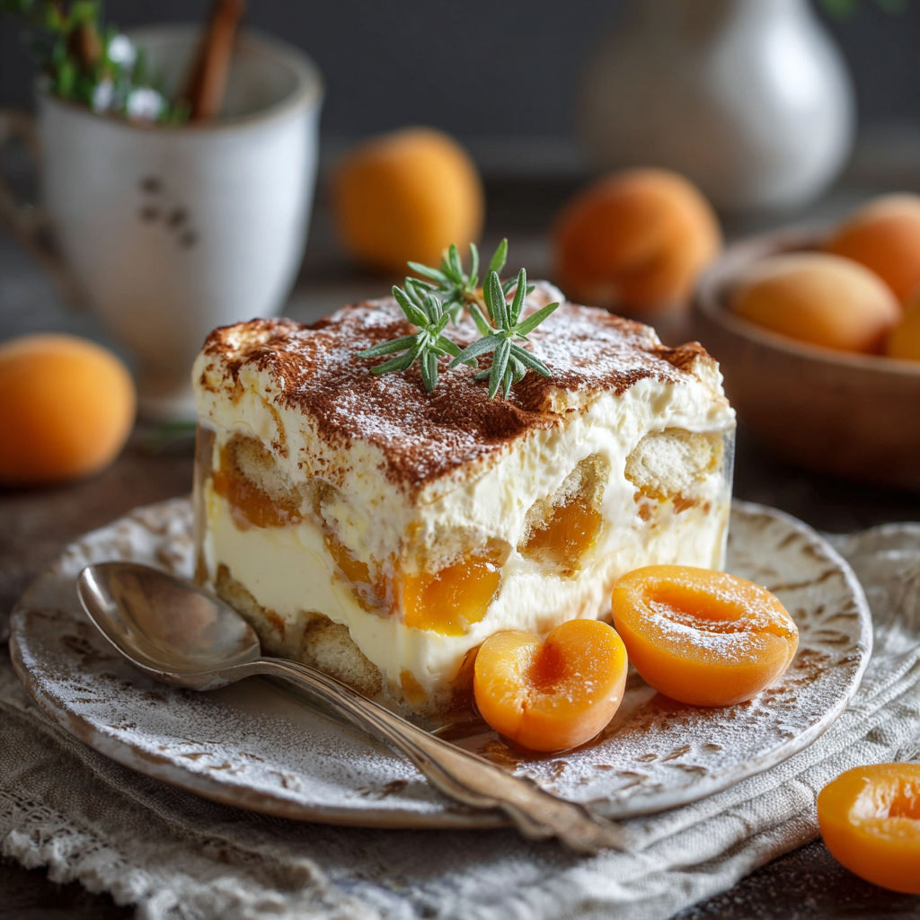 Une tarte aux fruits et crème glacée, avec des fruits de saison et des herbes fraîches, est servie sur un plateau.