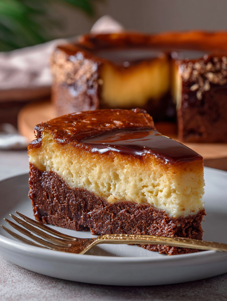 Une tranche de gâteau au chocolat, sauce caramel, crème et crumble de beurre, sur un plateau.