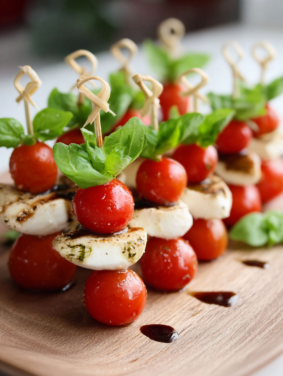 Une collation de mini pizzas et tomates, avec des herbes fraîches pour garnir.