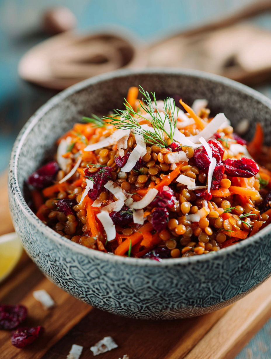 Une salade de carottes et de graines de café dans un bol.