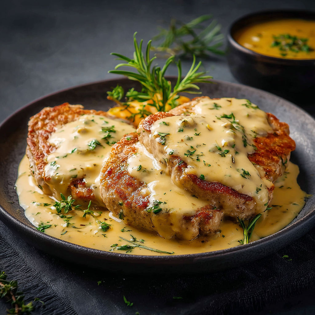 Une recette de poulet en sauce au pesto est servie sur un plateau.