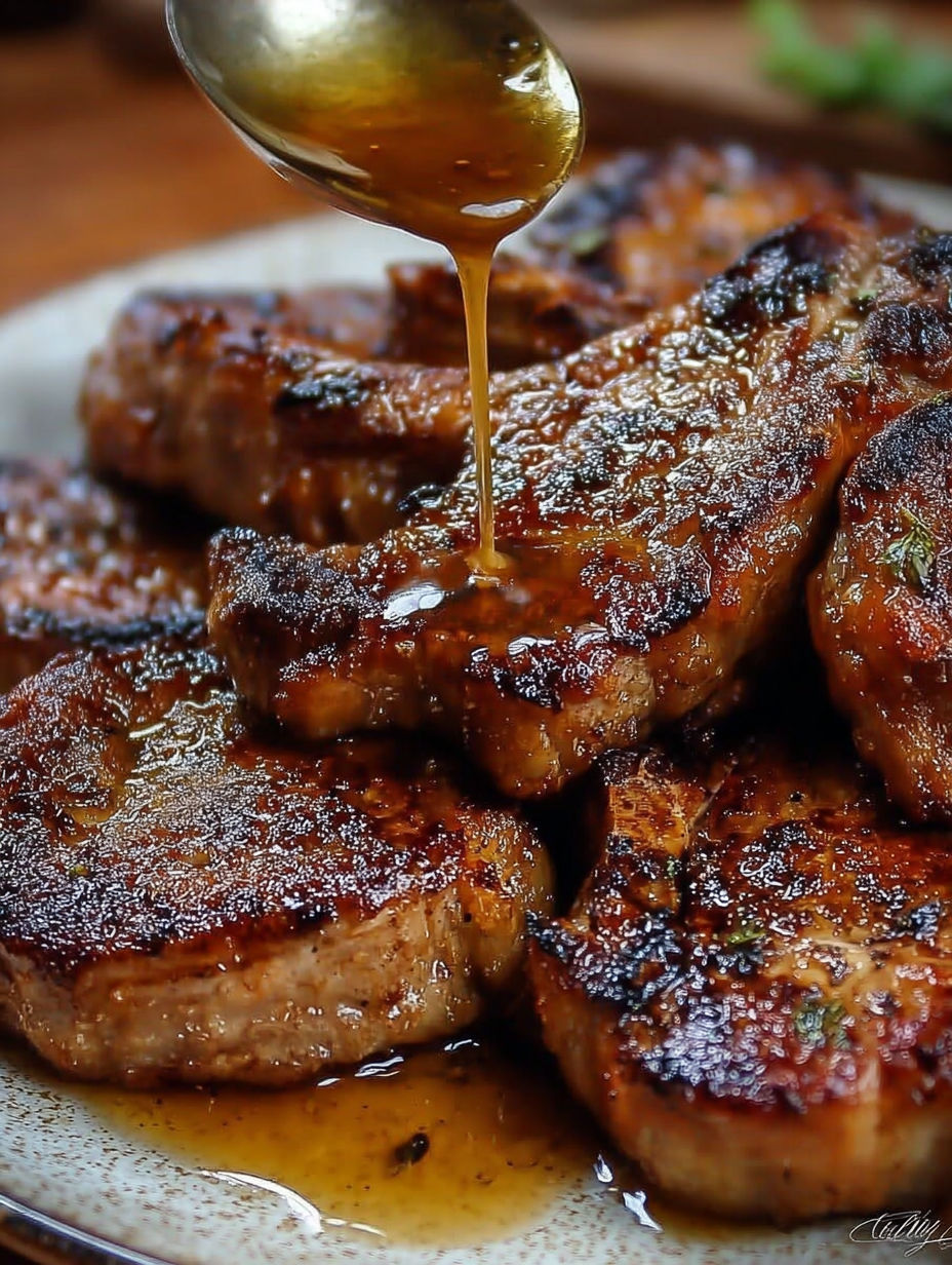 Steak grillé avec une sauce au miel.