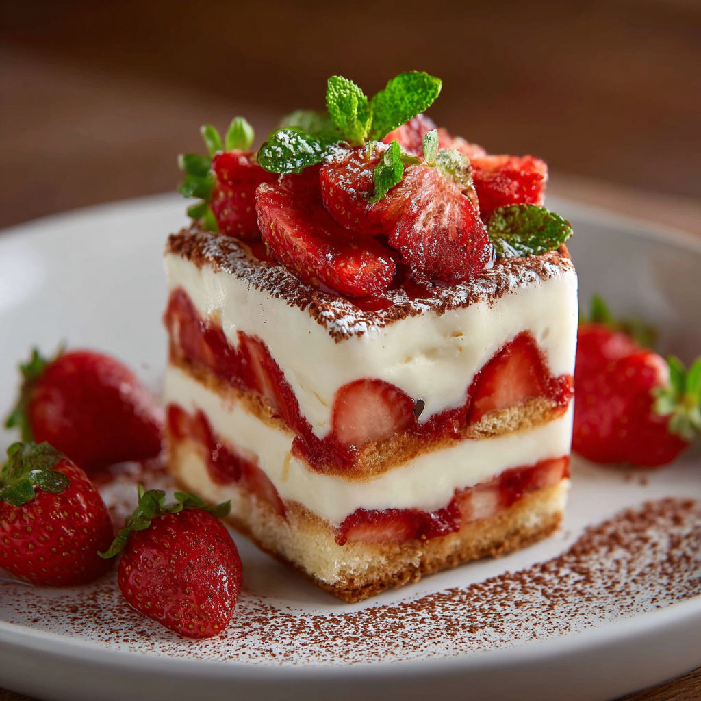 Une tarte au citron et à la fraise, garnie de fraises et de menthe, est servie sur un plateau.