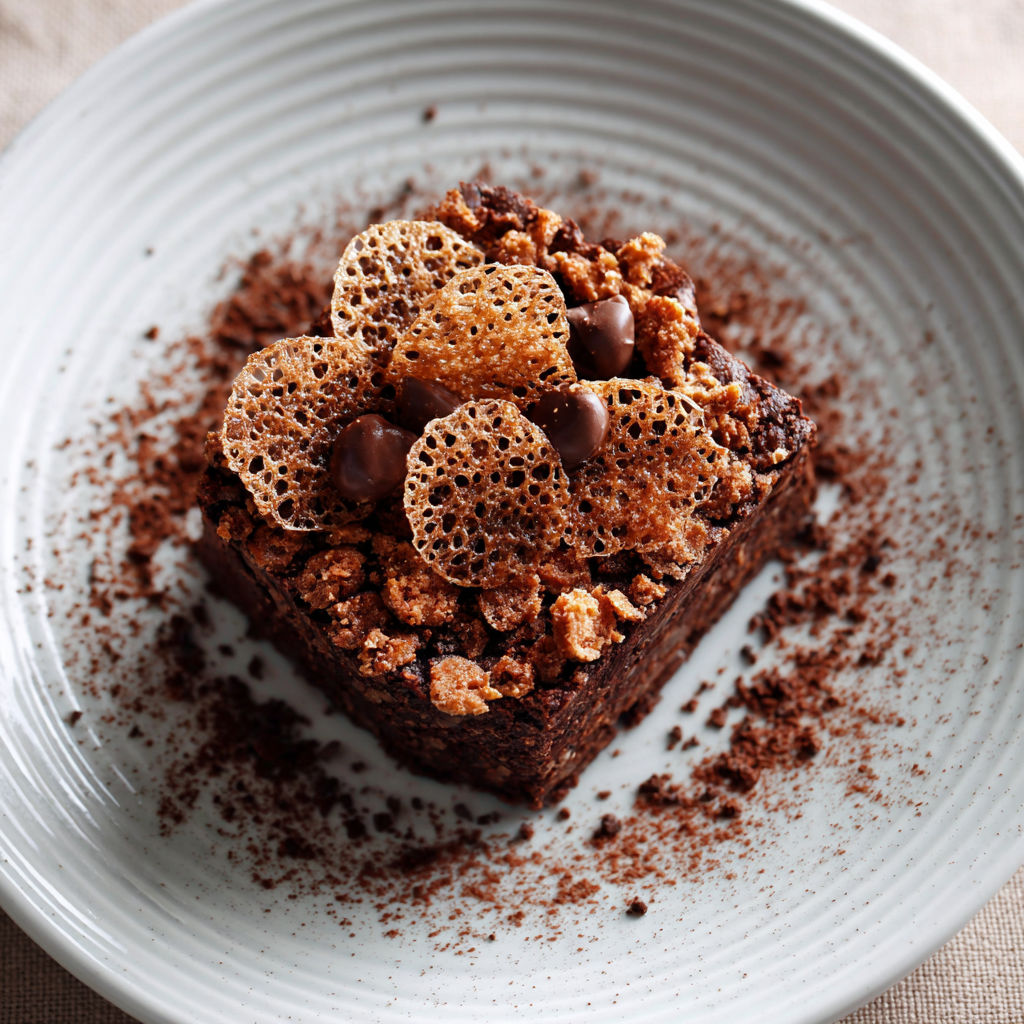 Une tarte au chocolat avec des noix et des chocolats froids.
