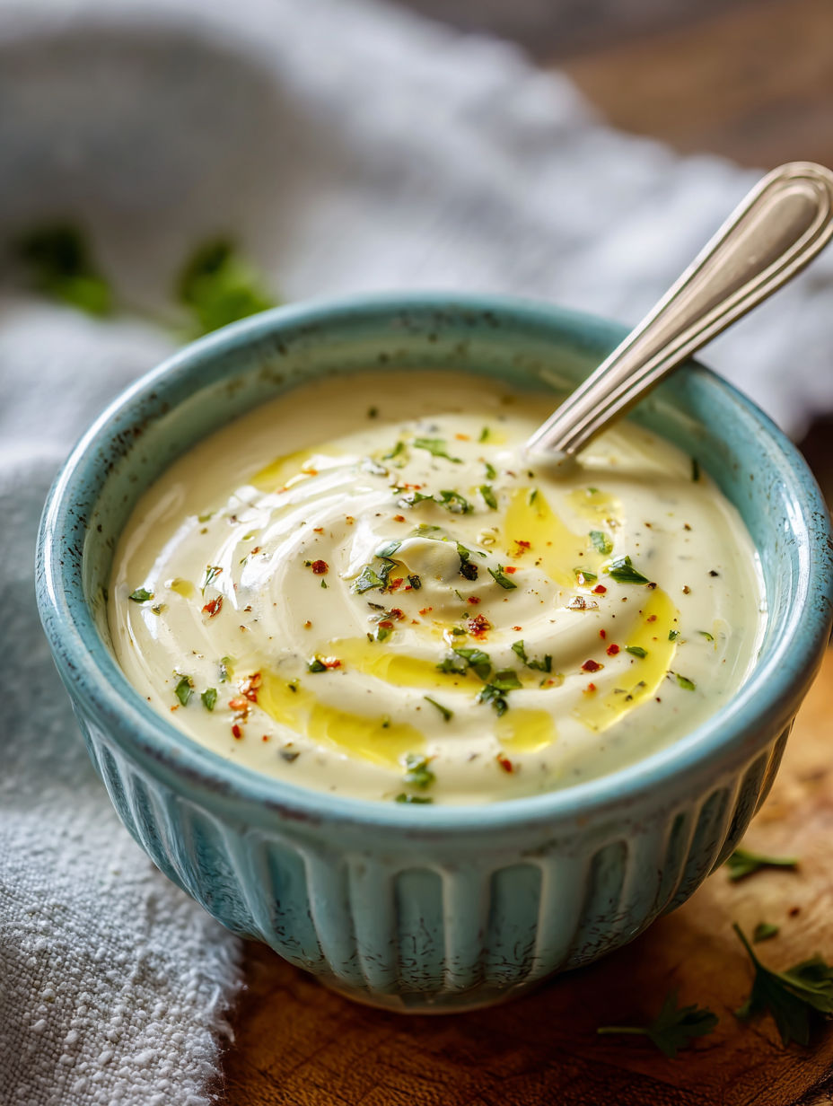 Une souffleuse de yaourt avec des herbes et des épices.
