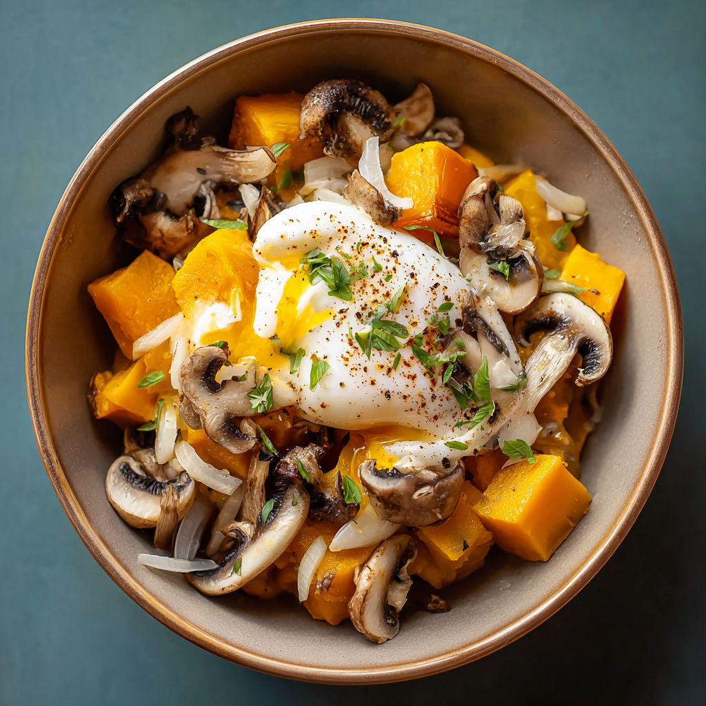 Une salade de mushrooms et de carottes, avec une omelette au centre.
