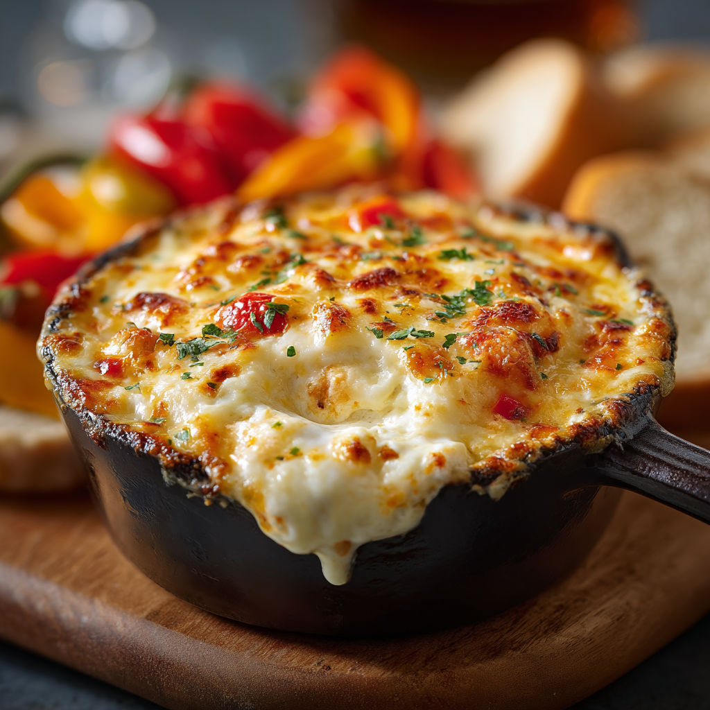 Une trempette de fromage et légumes dans un bol en bois.