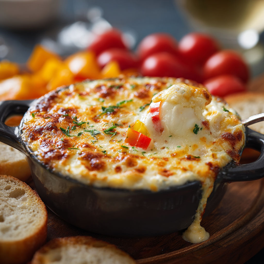 Une tarte au queso et aux tomates, avec des tranches de pain et des tranches de pommes, est servie sur un plateau.