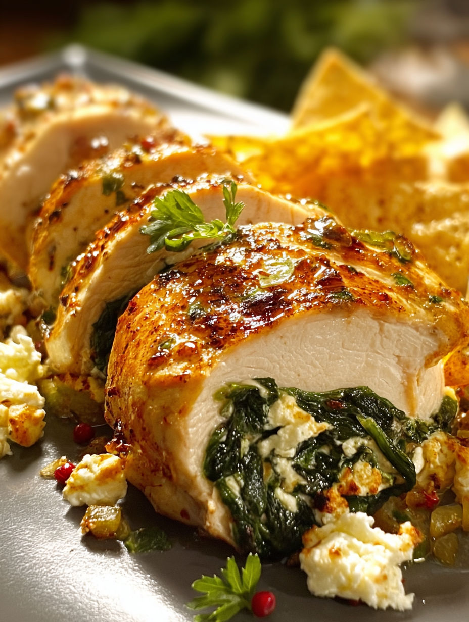 Une poitrine de poulet grillée avec des légumes verts et des chips de tortilla.