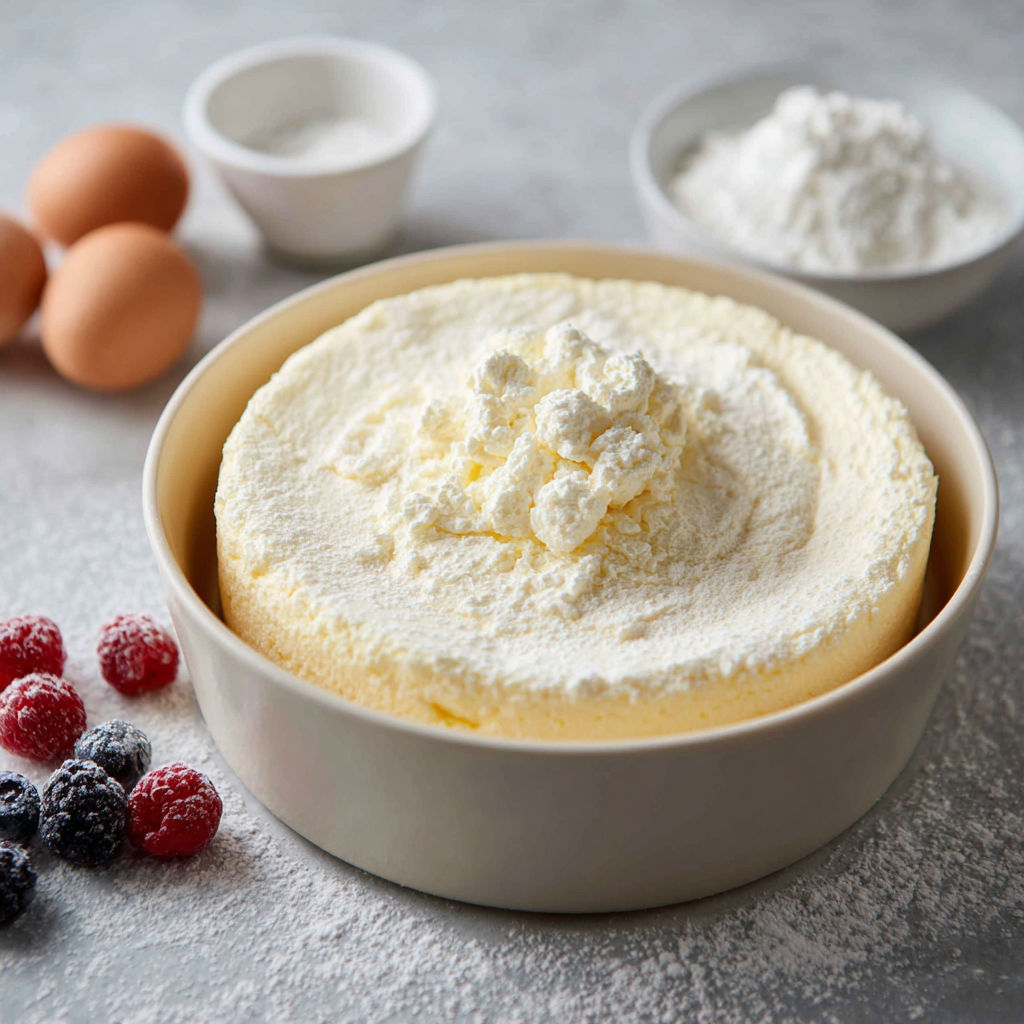 Un gâteau de crème et de fruits rouges, avec des œufs et du sucre, est prêt à être cuit.