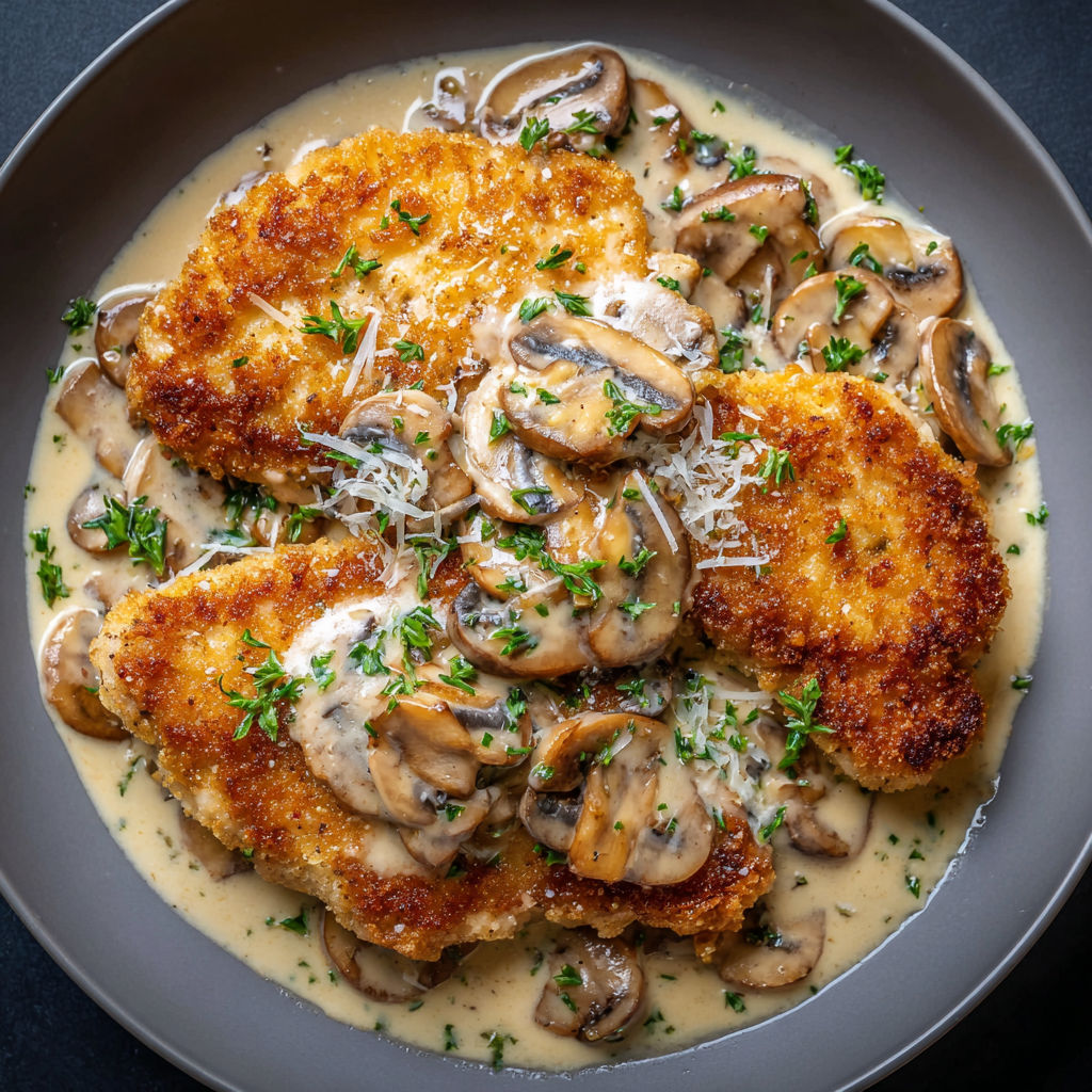 Une recette de poulet avec des champignons et des herbes.