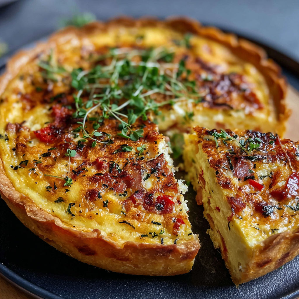 Une tarte aux pommes est servie sur un plateau en noir.