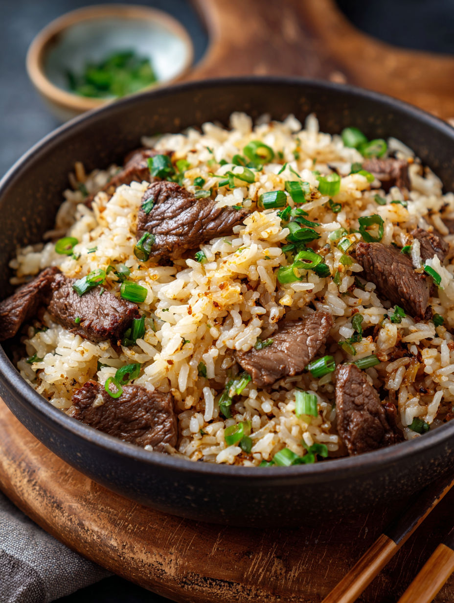 Rice with meat and vegetables, a delicious and nutritious meal.