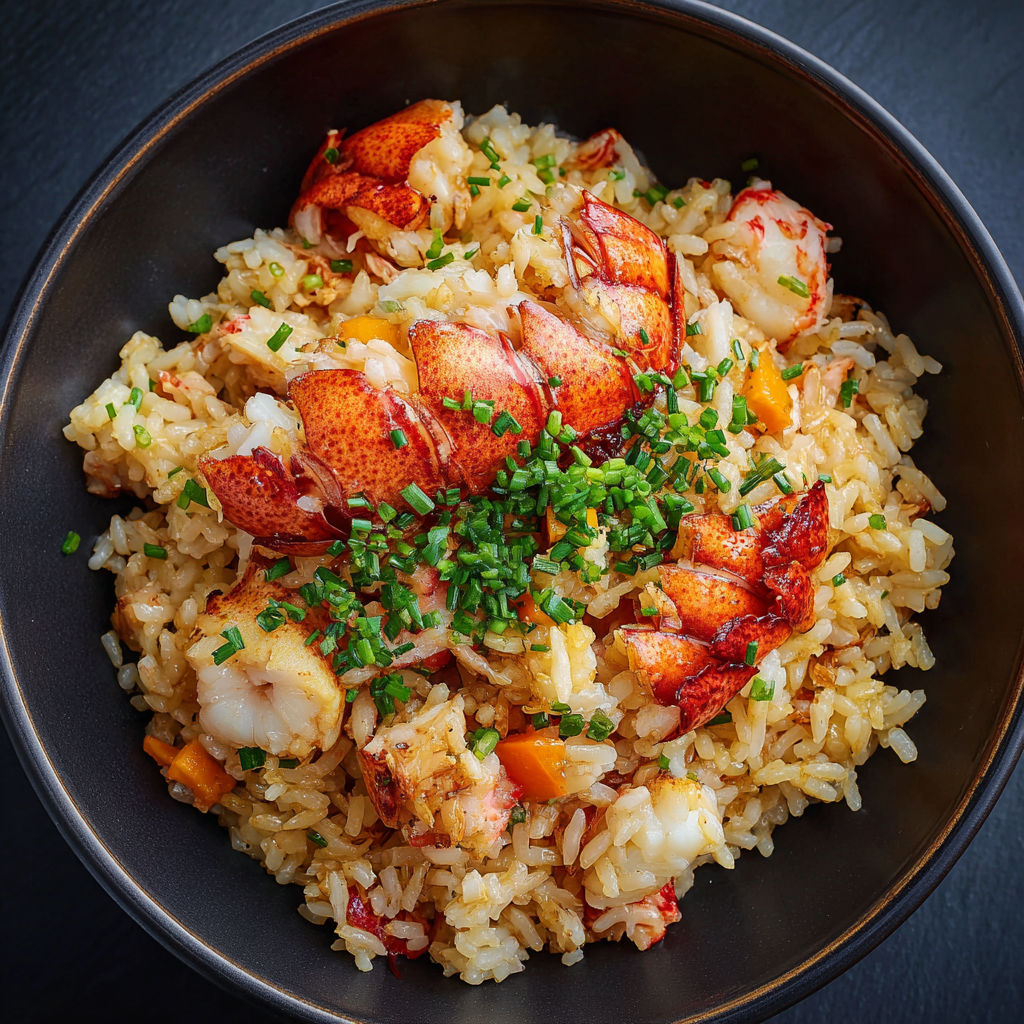 Une assiette de riz avec des langoustines et des épinards.