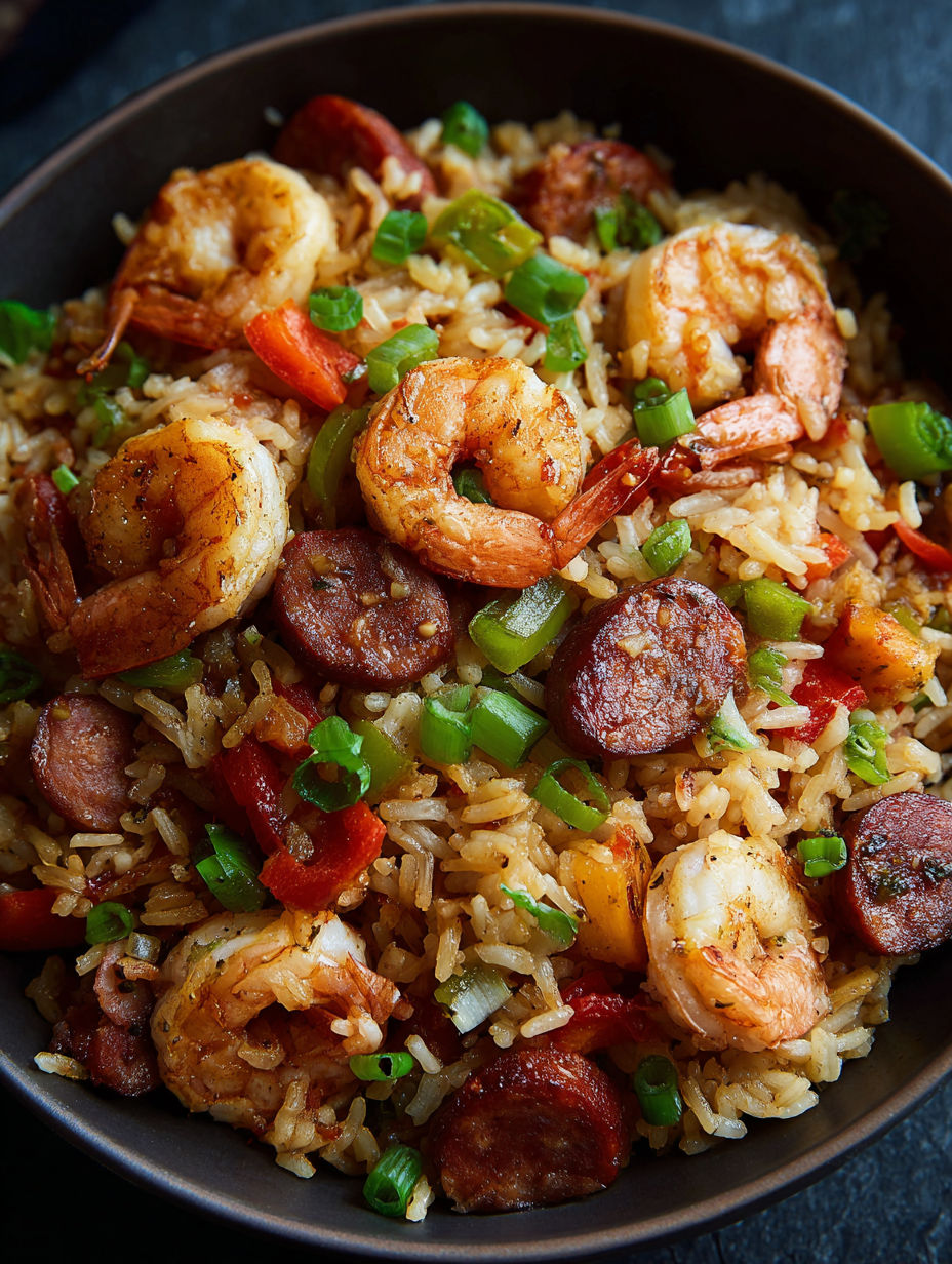 Riz frit avec des fruits de mer et des légumes.