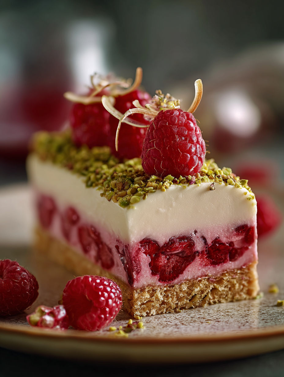 Une tarte aux fraises et pistaches, avec des fraises fraîches et des pistaches fraîches sur le dessert.
