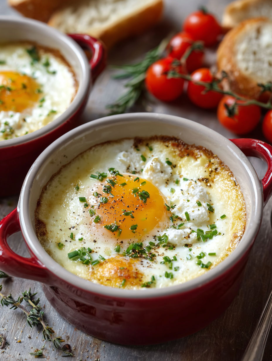 Une recette de casserole avec des oeufs, des tomates et des herbes.