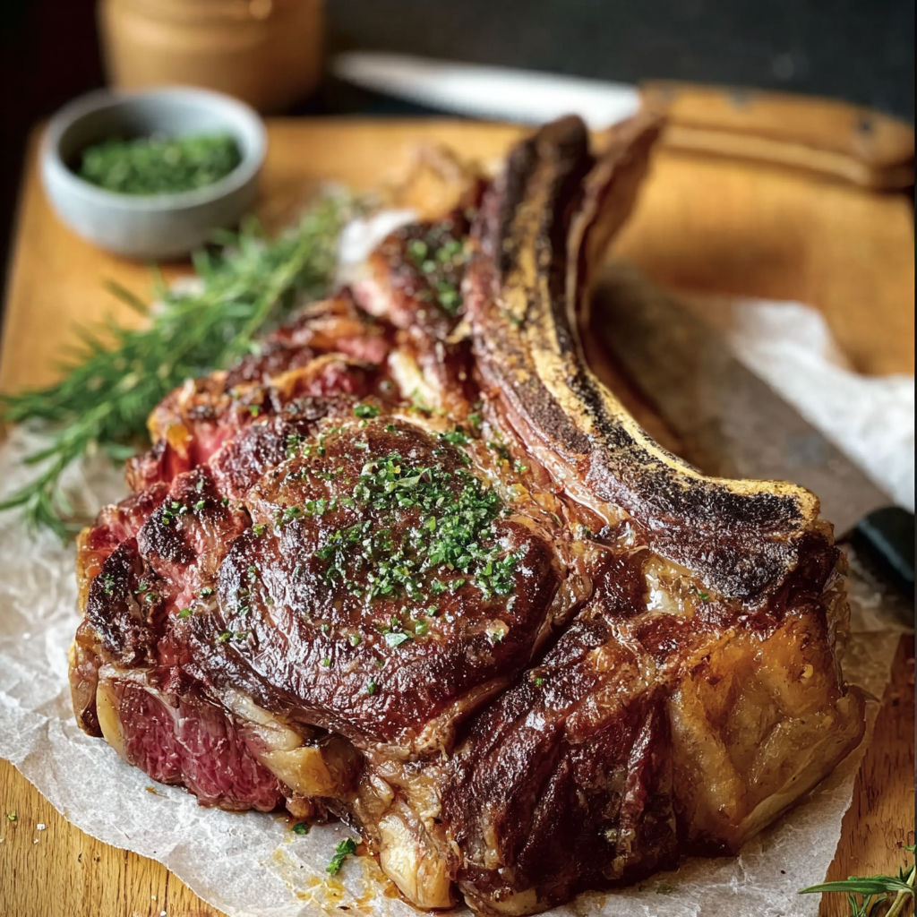 Une viande de bœuf entière, avec des herbes et des épices, prête à être cuite au four.