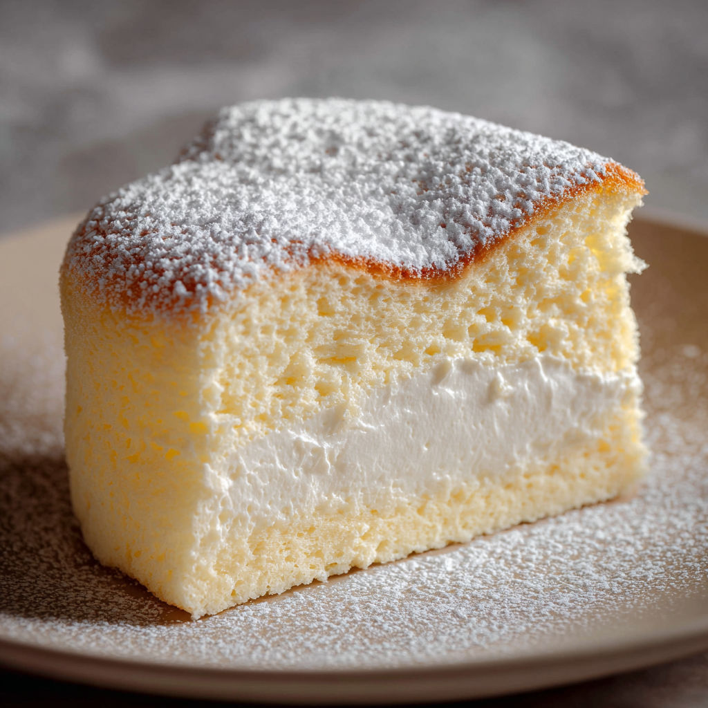 Une portion de gâteau nuage sur un plateau.