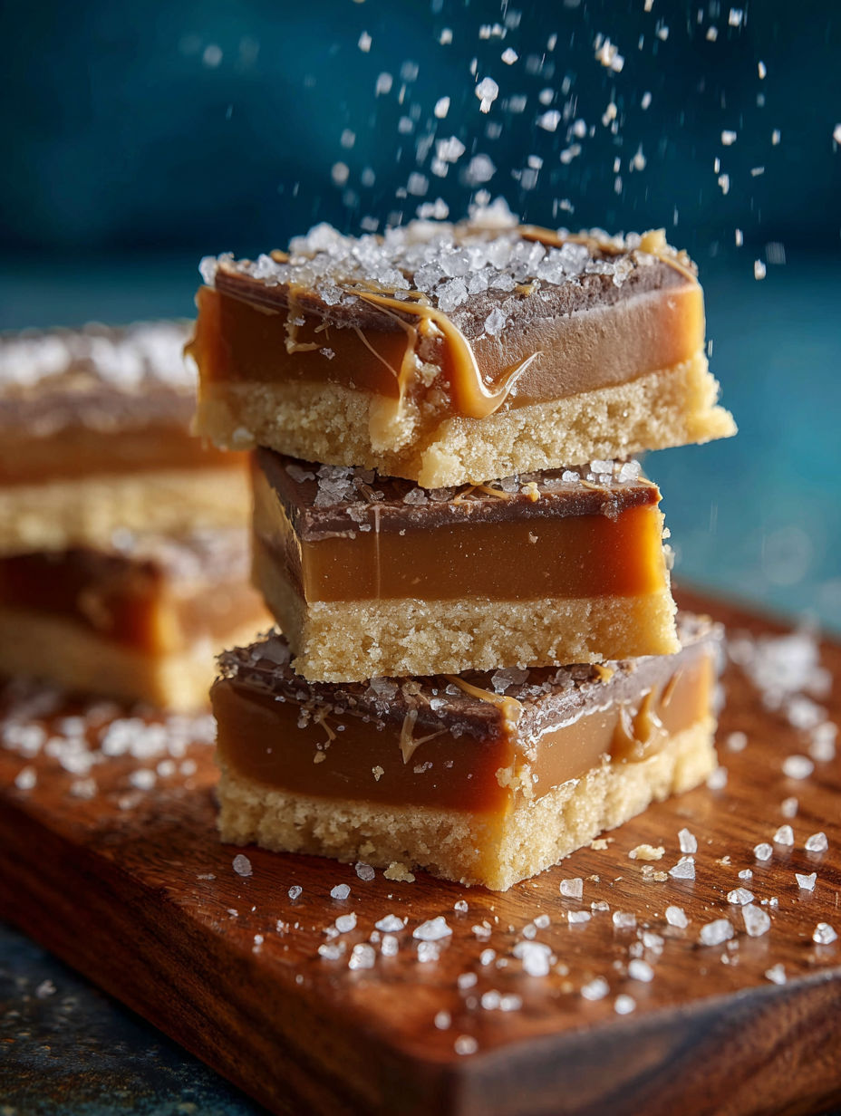 Une barre de caramel avec des grains de sucre sur une planche de bois.