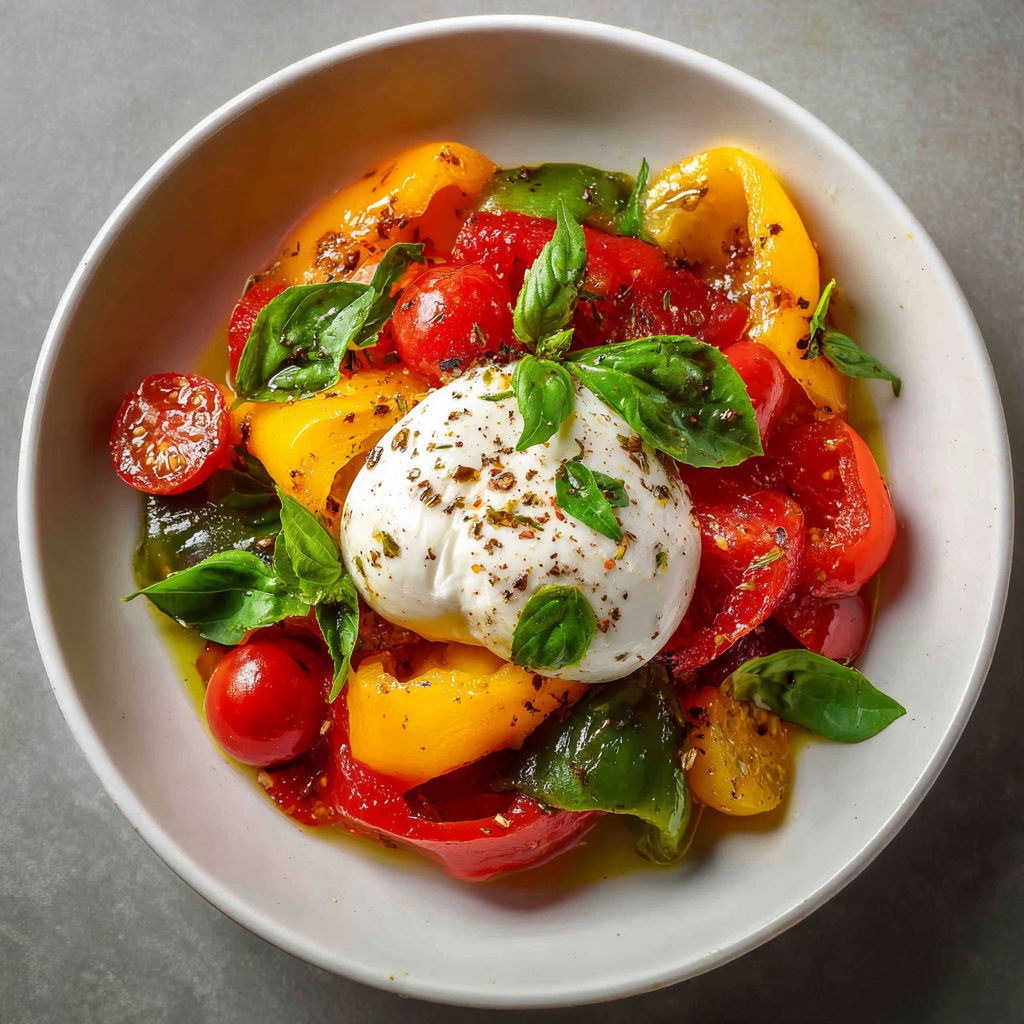 Une salade de tomates et de basilic avec des tomates cerises et des herbes fraîches.