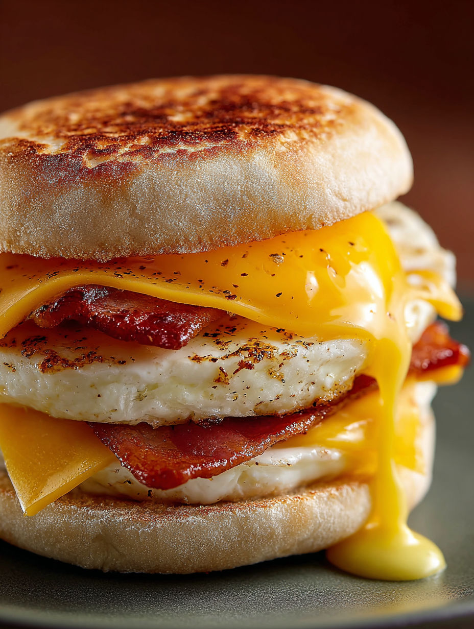 Un sandwich au bacon et aux œufs, avec du fromage et du beurre.