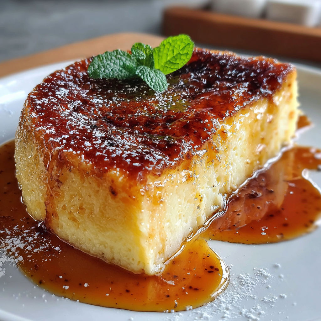 Une tarte aux fruits caramélisés, garnie d'une poignée de menthe, est servie sur un plateau.