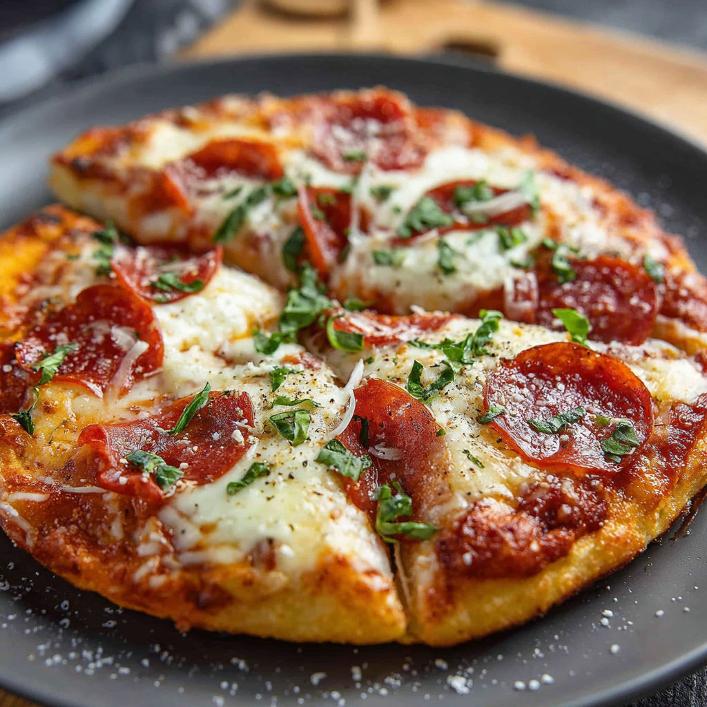 Une pizza à l'air, avec des tomates, des oignons et des herbes, est servie sur un plateau.