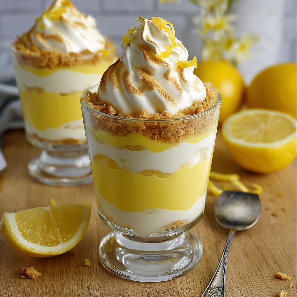 Verrines de citron et de crème, garnis de citrons et de pâte de citron.