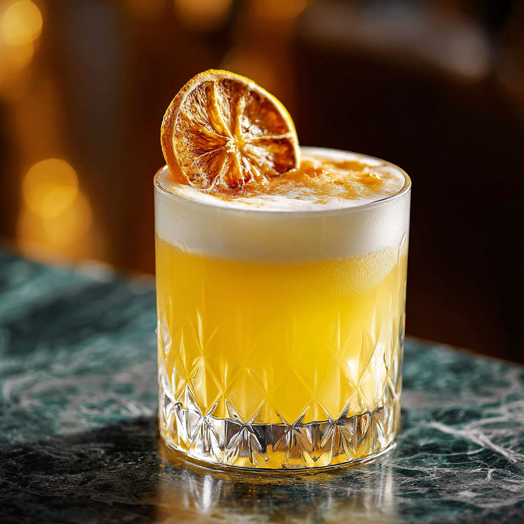 Un cocktail avec une orange en dessus, dans un verre à base de cristal.