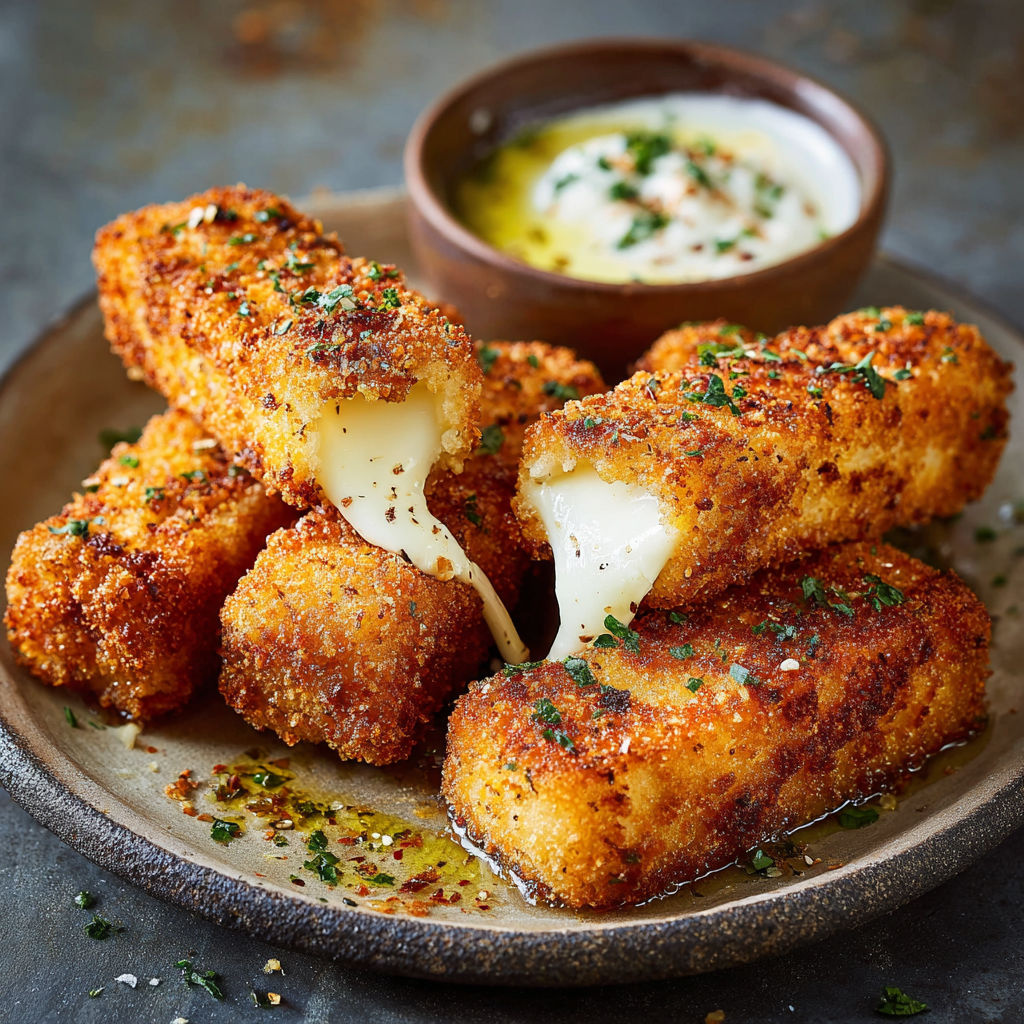 Bâtonnets de choux farcis avec du fromage et une sauce.