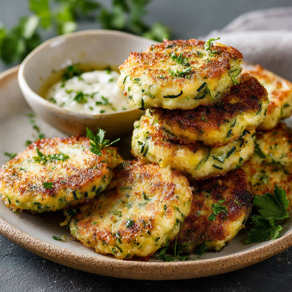 Une recette de pâtes frites avec une sauce au yaourt et des herbes.