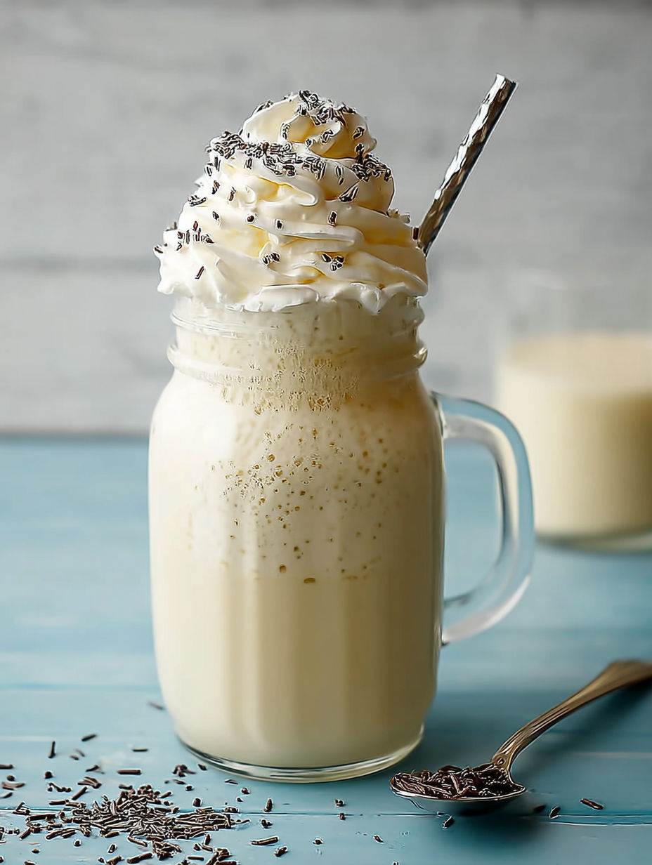 Une tasse de crème chantilly avec des crumbles de chocolat.