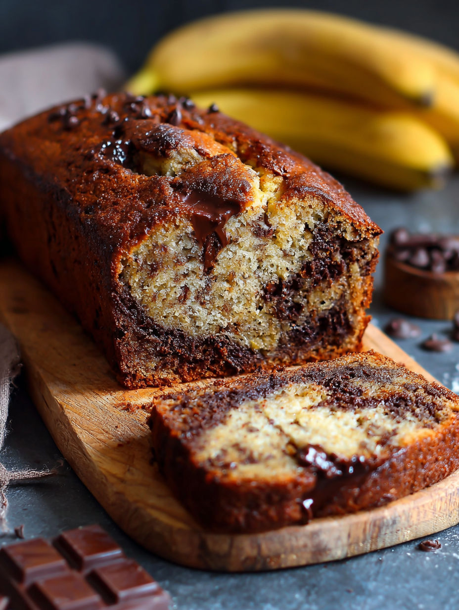 Une baguette de chocolat avec des bananes.